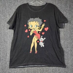 Betty Boop Graphic T-Shirt Women XXL Black Short Sleeve Heart Print LF32204FT